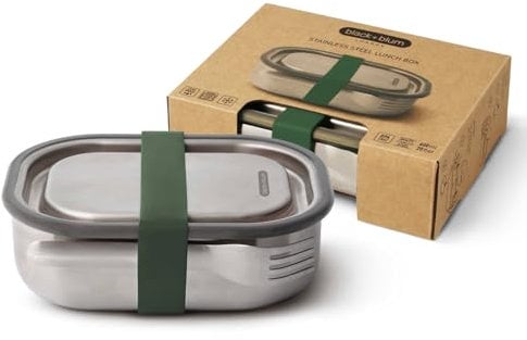 BLACK + BLUM BAM-SS-S010, Olive, Leak-Proof Oven Safe Plastic Free Meal Prep Lunch Food Container, 600ml / 20fl oz, Stainless Steel & Silicone, 600 milliliters