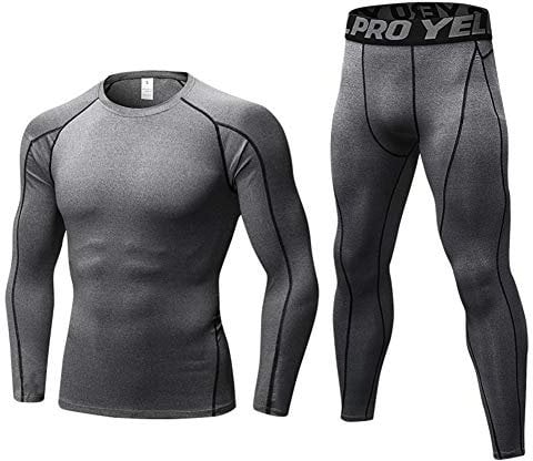 Minghe Mens Thermal Underwear Long John Long Sleeve Base Layer Compression Suit Top & Bottom for Workout Skiing Running Grey, L