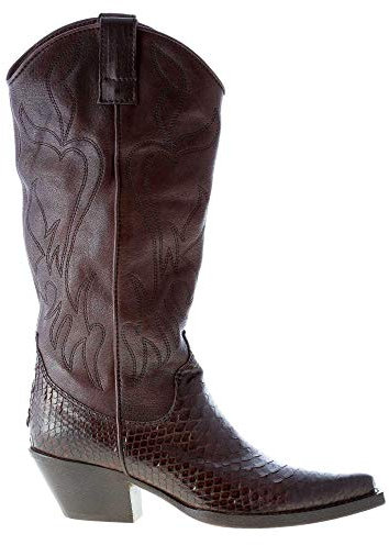 MARIA CRISTINA Donna Stivale texano in Pelle e Pitone Testa di Moro Color Marrone Size 36