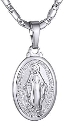 GoldChic Jungfrau Maria Kette Medaille Kupfer Heilige Maria Anhänger Silber Wundertätige Marienanhänger Madonna Halskette Vintage Maria Marienbild Damen Münze Halskette