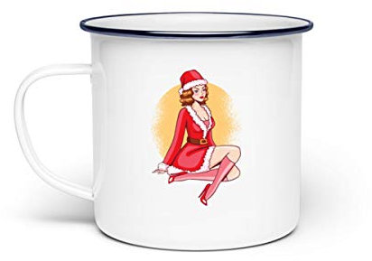 Galeriemode Pin up Girl Weihnachten Mädchen - Emaille Tasse -Einheitsgröße-Weiß