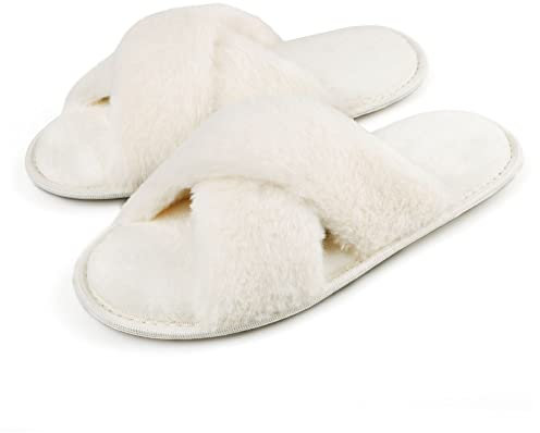 LARGERED Pantofole Pelose Donna, Ciabatte da Casa Comode Invernali, Pantofole da Sposa Matrimonio, Ciabatte Sandali Pantofole da Donna, Aperte Ciabatte Donna Eleganti, Bianco-EU 38/39