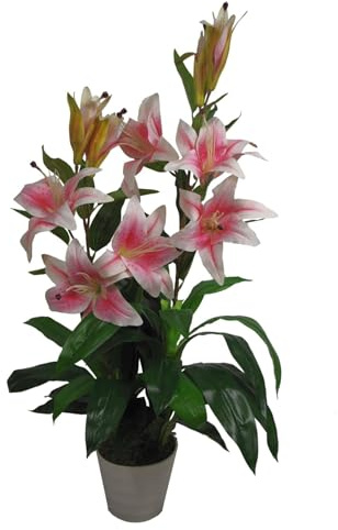 Leaf Design UK Realistic Artificial Flower Plant Tree, Pink Lily, 90cm
