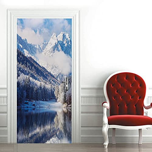 A.Monamour Sticker Porte Autocollant Poster De Porte 3D Paysage Hivernal De Montagnes Et De Lacs Glaciaires Vinyle Affiche De Porte Sticker Mural Papier Peint Art Décor 77 x 200 cm
