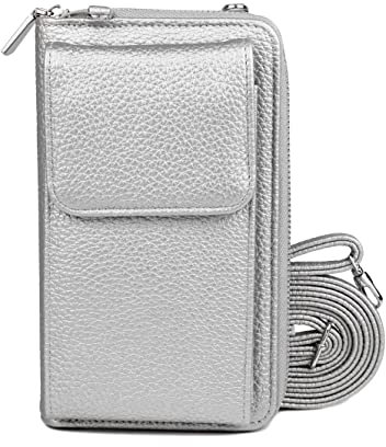 irisaa Kleine Handy Umhängetasche, Geldbörse Damen Brieftasche RFID Schutz Crossbody Handytasche Reisepass mit Kartenfächern und Verstellbarem Schultergurt, Damen Tasche:Silber
