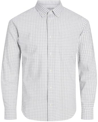 JACK & JONES Jprbrook Oxford T-Shirt L/S Noos Chemise de Loisirs, Gris Clair chiné/Carreaux : Coupe ajustée, M Homme