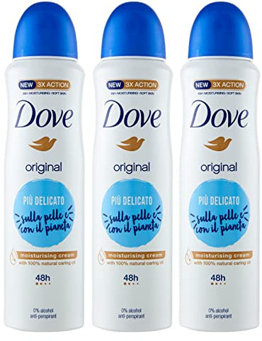 3x Dove Original 48h Deospray Delicare 0% Alkohol Antitranspirant - 3 Lufterfrischer je 150ml