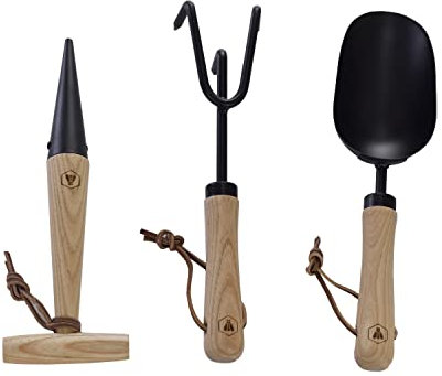 LAGUIOLE - LAGUIOLE, 40269052, Kit 3 Outils de Plantation Noirs et Bois, Outils coupants, Plantoir, Griffe de Jardin, Pelle, Outdoor, Extérieur, Plein Air, Noir