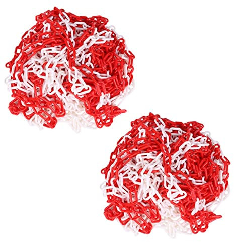 (0,70 EUR/m) - 50m Bund Absperrkette [Rot/Weiß] - Plastikkette | Kunststoffkette im Beutel | 6mm Gliederkette | Warnkette Sicherungskette | UV-beständig & frostresistent | Baustellensicherung
