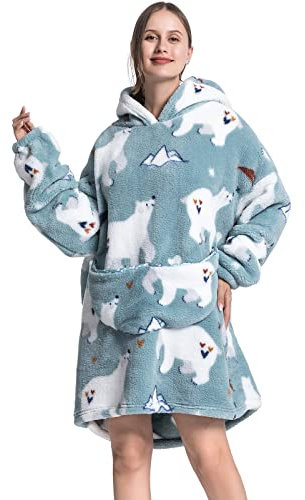 JOJJJOJ Übergroße Hoodie-Decke mit riesiger Tasche bequeme Sherpa Fleece Decke Kapuzenpullover warmes Sweatshirt Bademantel für Damen Herren Teenager Geschenk