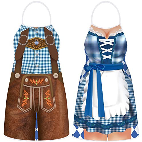 Hillban 2 Stück Oktoberfest Karneval Schürze Paare Kochschürzen Deutsche Party Kostüm für BBQ Backen Chef Küche Geschenke (frischer Stil)