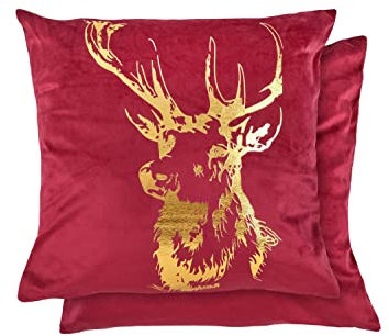 Emma Barclay Samt Hirsch - weicher Plüsch Samt Kissenbezug mit Foliendruck in Bordeaux - 17x17 (43x43cm)