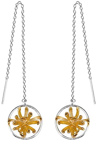 Chrysanthemum Earrings Female Creative Design Ethnic Style Temperament S925 Silver Retro Long Ear Line, Chrysanthemum Ear Cord, OZZKI