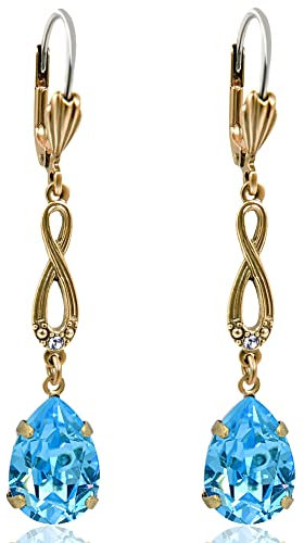 Ohrringe Gold Aquamarin Markenkristalle Vintage Ohrhänger Damen Bau NOBEL SCHMUCK