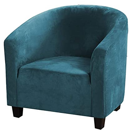 Housse de fauteuil tonneau en velours doux – Très extensibles – Housses de chaise de club souples pour salle à manger, salon, Internet, café, bar, bureau, réception (bleu paon)