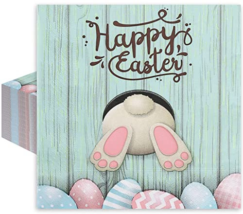 Whaline 80 Stück Osterservietten 16.5x16.5 cm niedliche Hasen-Mittagessen Servietten Frohe Ostern, Einweg-Papierservietten, Osterei, Hase, Abendessen, Partyzubehör, Tischdekorationen