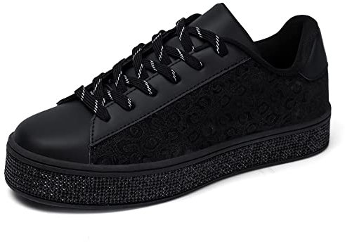 UUBARIS Damen-Tennis-Sneaker, glitzernd, floral, elegant, glitzernd, Strass, glitzernd, Hochzeit, Brautschuhe, glänzende Pailletten, Schwarzer Leopardenmuster, 8.5