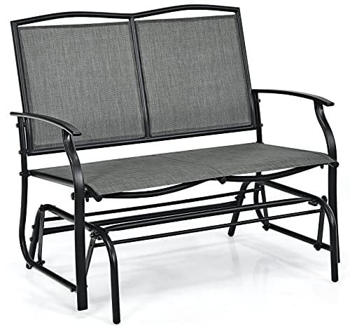COSTWAY 2-Person Outdoor Glider Bench, Patio Double Swing Gliding Chair Loveseat, Steel Frame Fabric Garden Relax Rocking Chair for Balcony, Porch, Backyard and Poolside (Grey)
