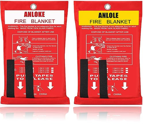 ANLOKE Mantas ignífugas de emergencia para el hogar y la cocina (2 paquetes), tela ignífuga de 47 x 47 pulgadas, spray de fuego de grasa y extintor de incendios Hero para el hogar