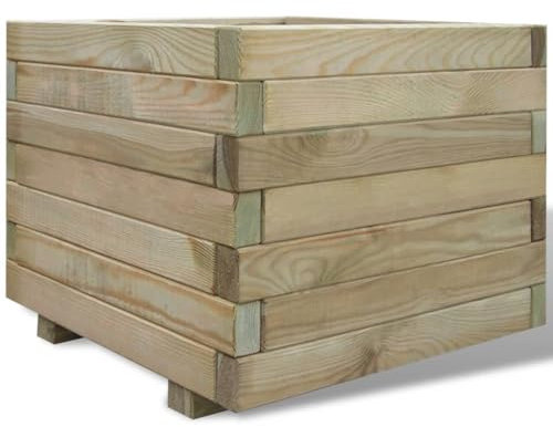 PURADAY Jardinière de Jardin 50x50x40 cm Brun Bois de Pin Imprégné Lit Surélevé Conception Carrée Pot de Fleurs Terrasse Décoration Extérieure Cour Pot de Plantes Balcon Véranda Patio