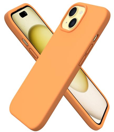 ORNARTO Compatible with iPhone 15 Case 6.1, Slim Liquid Silicone 3 Layers Full Covered Soft Gel Rubber 15 iPhone Case Cover 6.1 inch-Orange