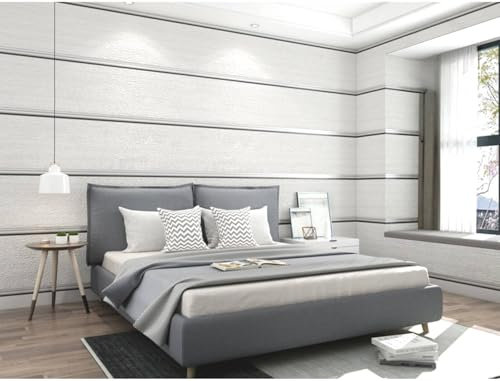 Mwpqbd High-End 3D Stereo Thickened Deerskin Velvet Antique Wood Grain Bedroom TV Background Non-Woven Vertical Stripes Simple Modern Non-Self-Adhesive Wallpaper (Beige/27050)