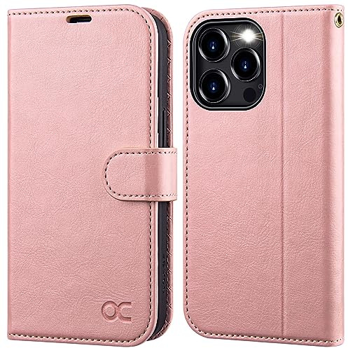 OCASE Kompatibel für iPhone 15 Pro Max Hülle Handyhülle [Premium PU Leder] [Kartenfach] [Standfunktion] RFID Schutzhülle Klapphülle Handytasche Lederhülle Pink
