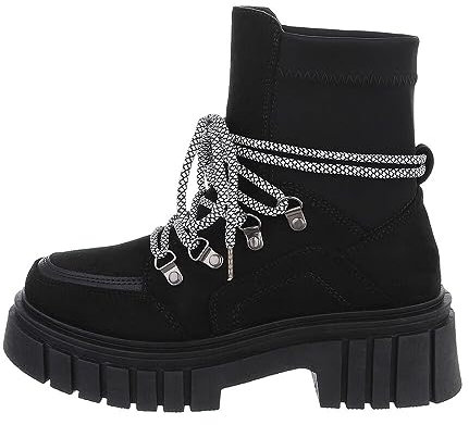 Ital Design Damenschuhe Stiefeletten Plateaustiefeletten, 88-65-, Textil, Schwarz, Gr. 37