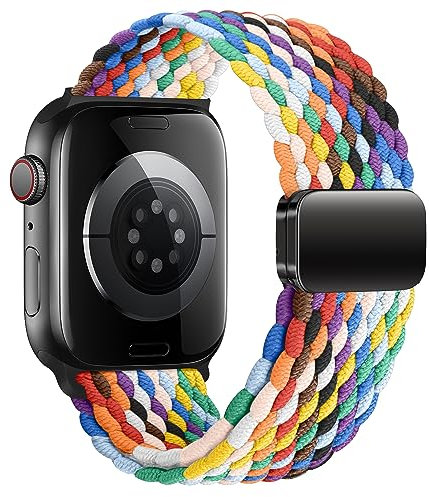 Geflochten Armband Kompatibel mit Apple Watch Armband 44mm 45mm 46mm 49mm 42mm für Damen Herren, Elastisch Nylon Armbänder mit Magnetisch für iWatch Ultra 2 SE Series 10 9 8 7 6 5 4 3 2 1