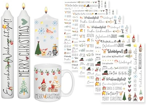 Sugeru 6 PCS Kerzentattoos Weihnachten (200+ Muster),Wassertransferdruck | DIY asserschiebefolie Kerzen | Kerzenaufkleber Weihnachts Sticker | Kerzen Dekorieren | Ostern,Adventskerze (Weihnachten B)