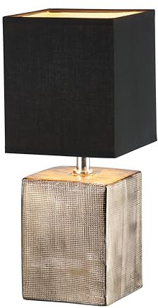 Fischer & Honsel Tischleuchte, Ouro | bronzefarben antik| Stoffschirm- schwarz chintz/innen goldfarben| L: 14 cm, B: 14 cm, H: 35 cm| mit Schnurschalter| 1x E14 max. 25 Watt ohne Leuchtmittel | 50668