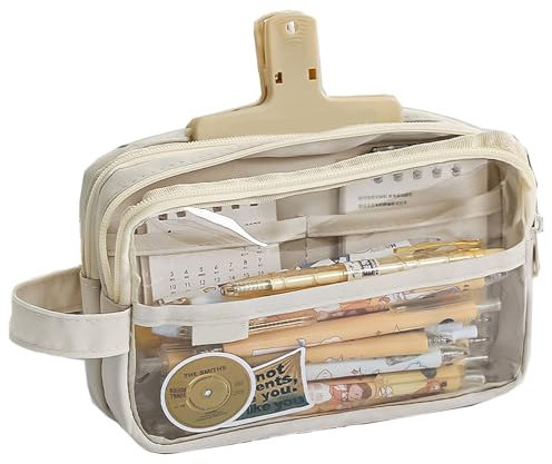 Cute Aesthetic Pencil Case, Large Capacity Canvas Pen Pouch Bag, Large Capacity Pencil Case with Multiple Pockets (Khaki)
