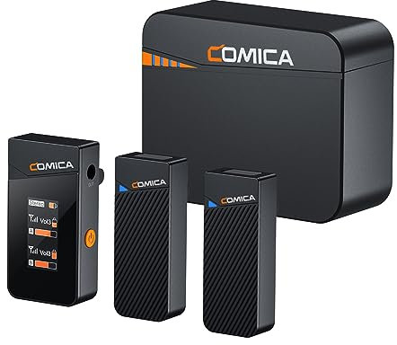 Irfora Vimo C3 Wireless Microphone System with 1 Receiver & 2 Microphones 200M Transmission Range 4 Level Adjustable Speed Built-in Battery with Charging Case Replacement for Android Phones Computer