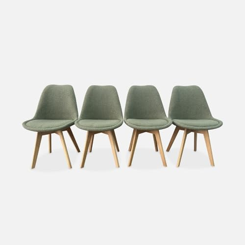 sweeek - 4er Set skandinavische Stühle mit Bouclé-Bezug und Buchenholzbeinen