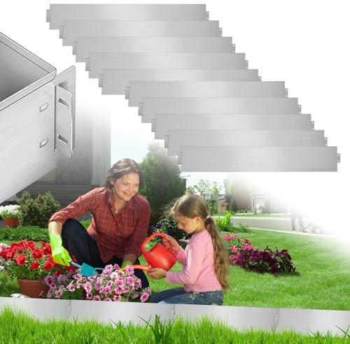 Cecaylie Rasenkante Metall Beetumrandungen Rasenkante Verzinkt Blumenbeet Umrandung Rasenkantenblech Mähkante Palisade, Silber (Länge 40m - Höhe 18cm)