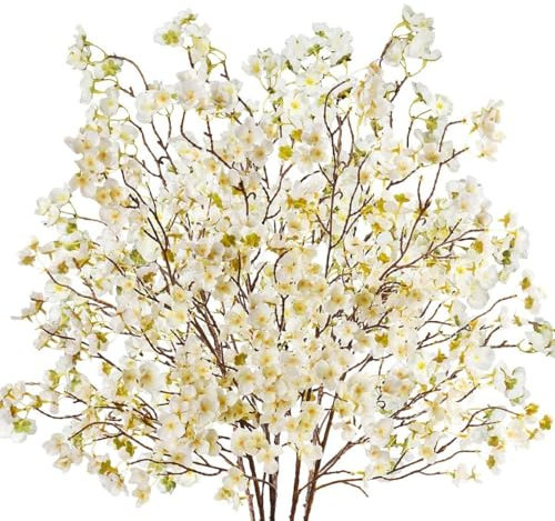 Avoik Lot de 5 Fleur de Cerisier Artificielle Fausse Fleur Decoration 100 cm de Fleurs Artificielles en Soie pour Balcon, Fenêtre, Salon, Maison, Décoration de Fête de Mariage, Blanc