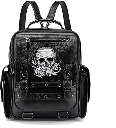 Damen-Rucksack mit Totenkopf-Motiv, Reiserucksack, für Studenten, Schule, Handheld, Laptop-Rucksack für College, große Kapazität, Laptop-Rucksack für Damen, Reiserucksack, weiblicher Lederrucksack