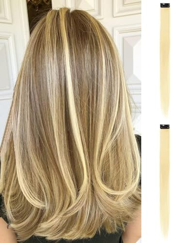 2 x Clip-In Hair Extension Highlights Streaks, Colourful Hair Highlights (Blonde)