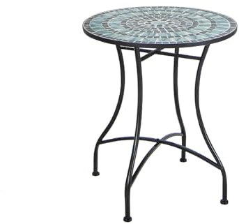 GIANTEX Tavolo a mosaico da esterno, tavolo rotondo in metallo resistente con motivo a mosaico, gambe antiscivolo, montaggio rapido, mobile decorativo per interni ed esterni