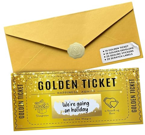Mikki Joan - Golden Ticket Kratzkarte – Personalisierbares Geschenkset für Geburtstagsgeschenke, Kinogutscheine & besondere Nachrichten – Elegantes Golddesign