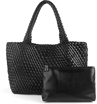 Handgefertigte gewebte Tasche für Damen, veganes Leder, Tragetasche mit Geldbörsen, Reise-Umhängetasche, Unterarmtasche