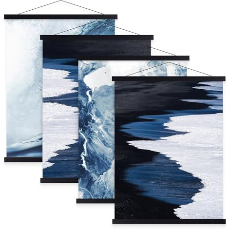 Sanauto Set di 4 barre per poster, formato A4, 21 cm, magnetiche, in legno, 21 cm, colore nero, 4 confezioni