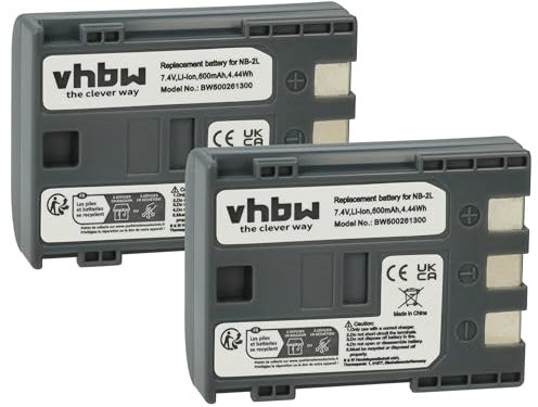 vhbw 2x batteria compatibile con Canon Legria MVX350i, MVX30i, MVX35i, MVX40, MVX45i, MVX330i videocamera camcorder (600mAh, 7,2V, Li-Ion)