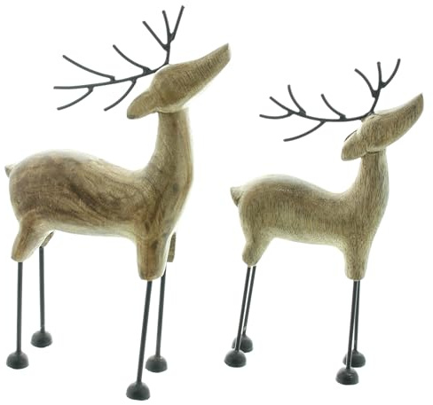 FRANK FLECHTWAREN Rentier Mangoholz, 2er Set, Metall, Mattschwarz Maße: Höhe 24 cm, 27 cm, vielseitig einsetzbar, tolle Winterdeko.