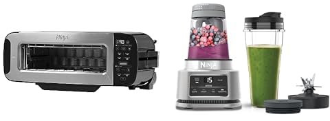 Grille-Pain Ninja Foodi 3-en-1, 7 Fonctions de Cuisson, inclut un Presse-panini, en Acier Inoxydable, ST202EU + Ninja Foodi Power Nutri Blender 2-en-1, mixe des bols de smoothie, CB100EU