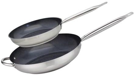 ELO 9804850 Pfannen-Set aus Edelstahl 18/10, Induktionspfanne, Bratpfanne, Bratpfanne, Pfanne für alle Herdarten, Pfannen 24 cm und 32 cm, Edelstahl, 32 x 6 cm, 2 Stück