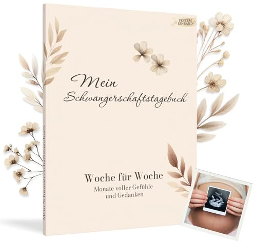 HuBorns - Schwangerschaftstagebuch um Jeden Moment Woche für Woche Festzuhalten mit Platz für Fotos und Ultraschall, Schwangerschaftsbuch zum Ausfüllen und Festhalten (Beige, Deutsch)