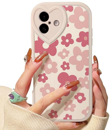 NITITOP Coque pour iPhone 16 Mignonne Motif de Fleur Rose Conception avec Lentille d'amour pour Femme Fille Doux Silicone Antichoc Étui Housse - Fleur Rose