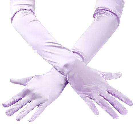 JUNART Lange Satin-Handschuhe, elegante Ellenbogen-Handschuhe für Opernparty, Hochzeit, Abendkleider, Karnevalskostüm, Tanz, Hellviolett, 1 Paar, Einheitsgröße