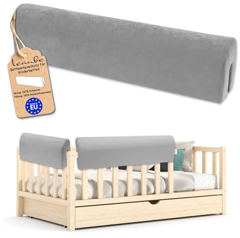 Leanbe Bettkantenschutz für Kinderbetten Kissen für bettumrandung Rausfallschutz Abdeckung Kantenschutz für Babybett (GRAU Mikrofaser, 100cm)